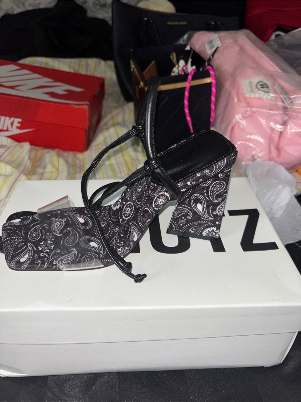 New Designer Schultz  Black Paisley Block Heel Sandals - Brand